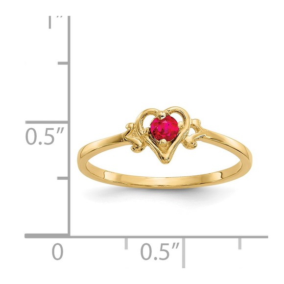14k Yellow Gold Red Ruby Birthstone Heart Ring (Size 7) - Picture 3 of 6